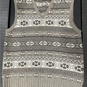 VTG Gray Fair Isle 100% Pure Cashmere Hand Knit V‑Neck Knit Sweater Vest